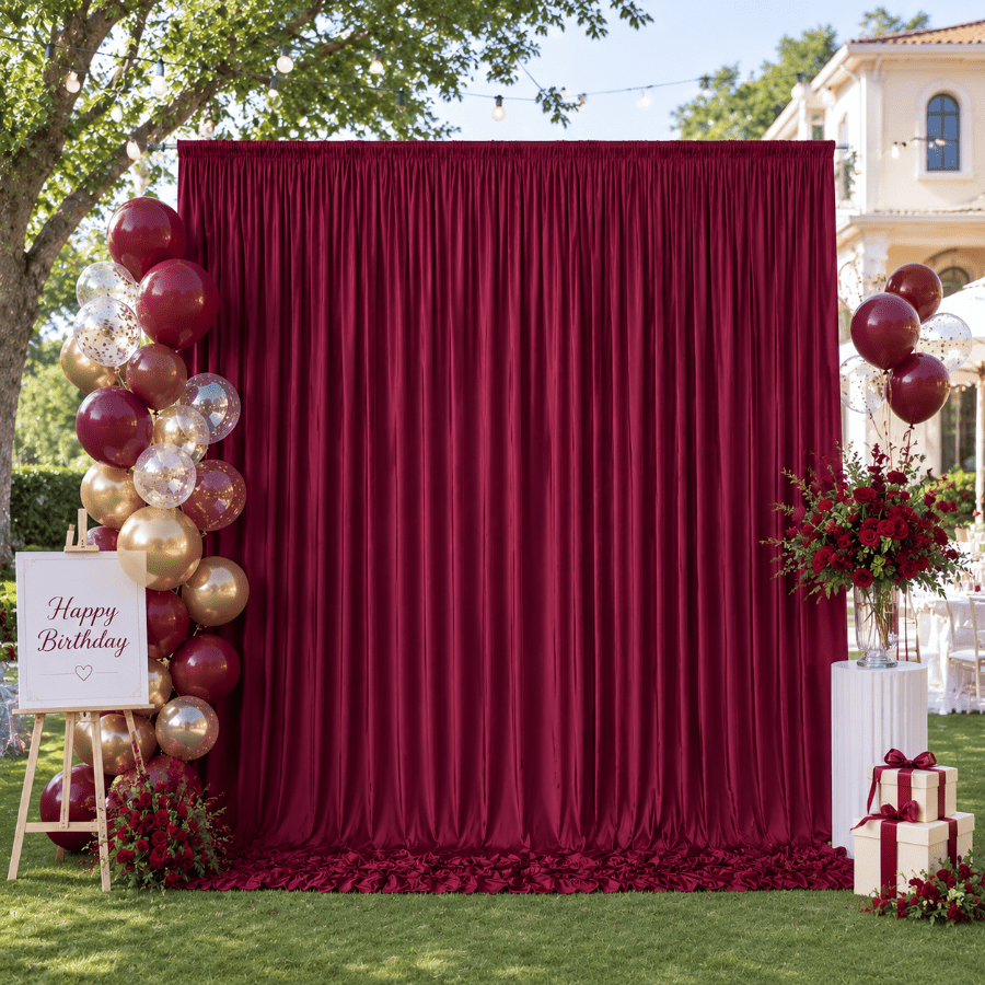 TEMU Toile de Fond Extensible Bordeaux à Passe-Tringle pour Mariage, Décorations de Fête - Tissu Infroissable avec Passe-Tringle Supérieur, Lavable à