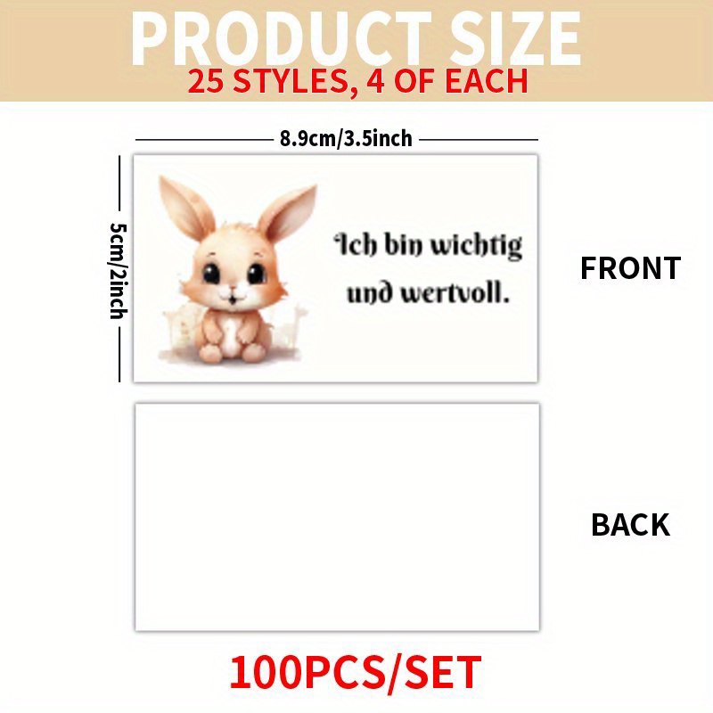 E-shop 100 Stück Deutsche Tägliche Motivation Inspiration Affirmationskarten, Wasserfarben Niedliche Tiere Ermutigungskarten für Freunde, Familie,