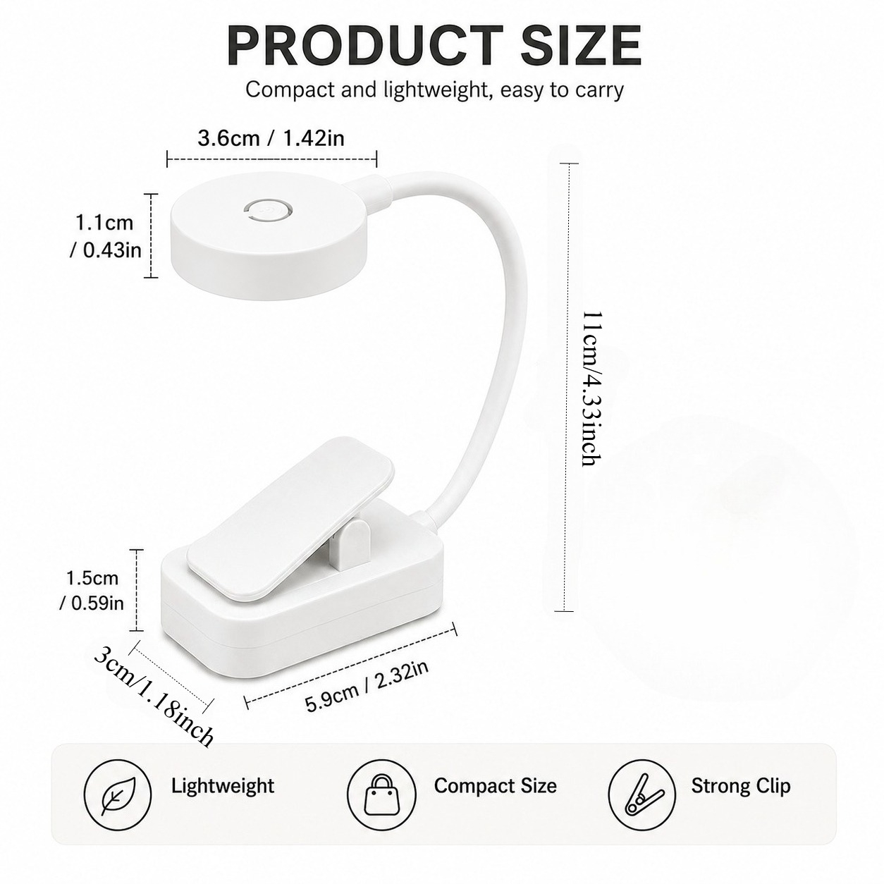 Portable Stepless Dimmable Clip-On Book Light for Reading
