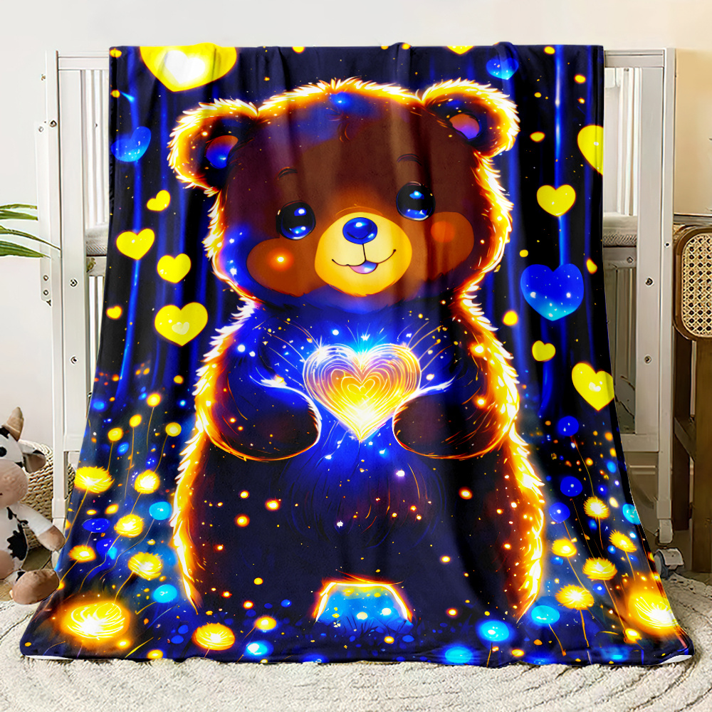 TEMU 1pc Cute Little Bear, Blanket-lightweight Flannel Throw For Sofa, Bed, Travel, Livingroom, Office Couch And Bed-digital Printing Fleece Blanket
