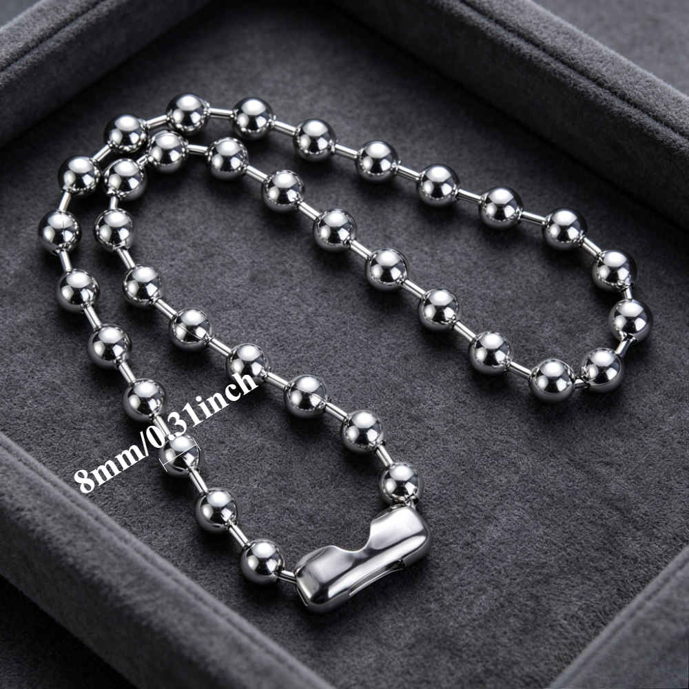 TEMU Collana minimalista da con perline in acciaio inossidabile 316 argentato e perlina grande da 8mm, accessorio versatile casual streetwear di
