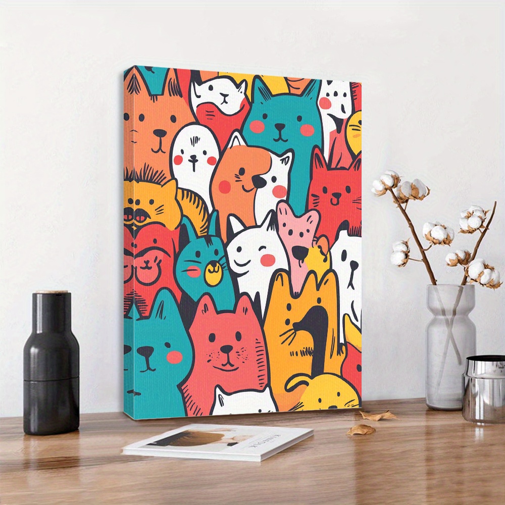 colorful cartoon canvas wall art vibrant feline Temu Mexico