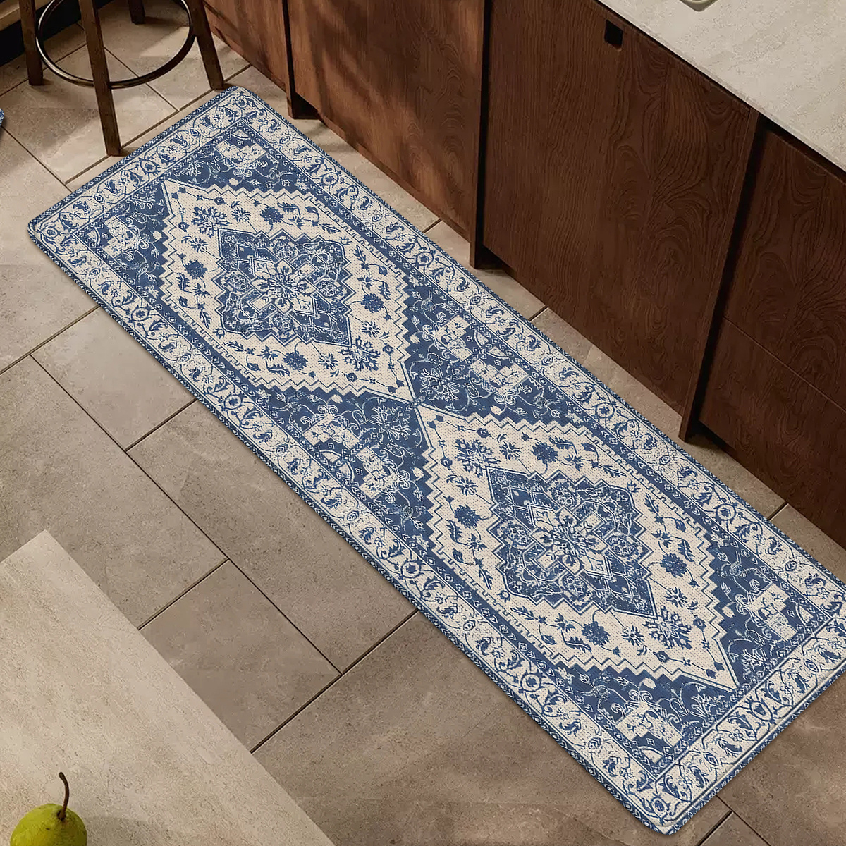 TEMU 1pc, 2d Flat Retro Persian Style Geometric Print Anti-fatigue Kitchen Mat, Non-slip Water-absorbent Runner, Easy Washable, Suitable For Indoor