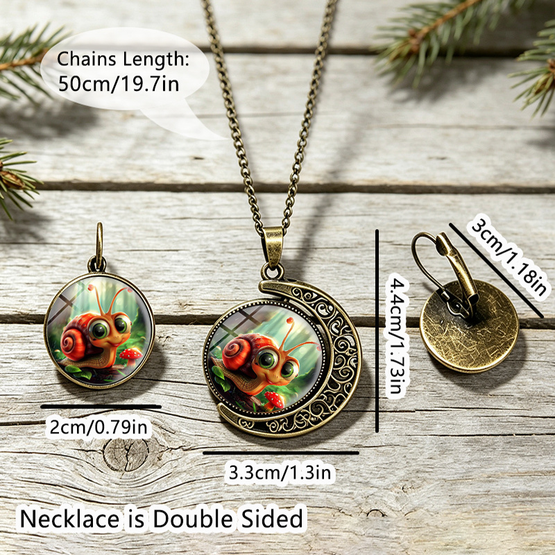 3pc Snail with Red Mushroom Jewelry Set