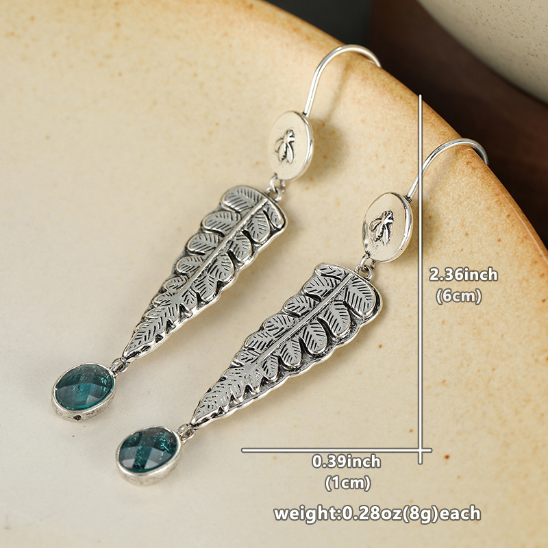 Women's Engraved Leaf Long Hanging Ear Hook Earrings