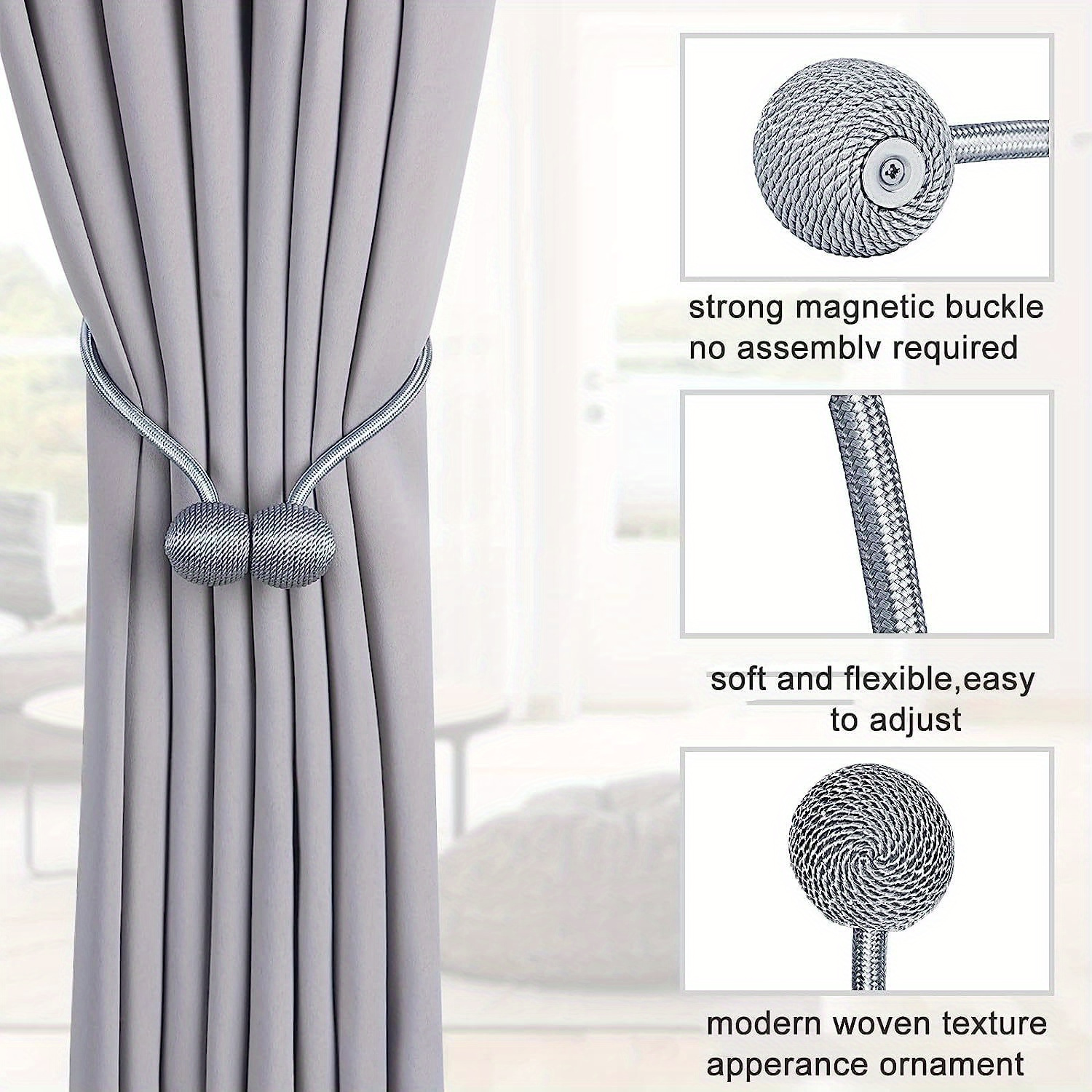 Set of 6 Durable Magnetic Curtain Ties for Securing Drapes, Ideal for Both Indoor And Outdoor Settings