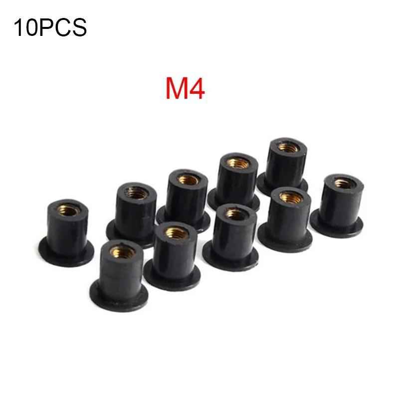 E-shop 10 Stück M4/M5/M6 Motorrad Gummi Wellenmutter - Messing Befestigungen mit schwarzen Gummidichtungen, langlebiges Motorradzubehör für