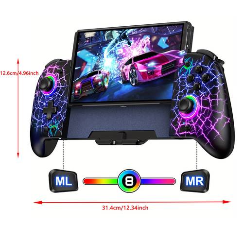 ergonomic with hall effect joystick no drift 9 color lighting ml rgb gradient full size grip vibrant pink purple lighting for switch oled perfect handheld gaming gift