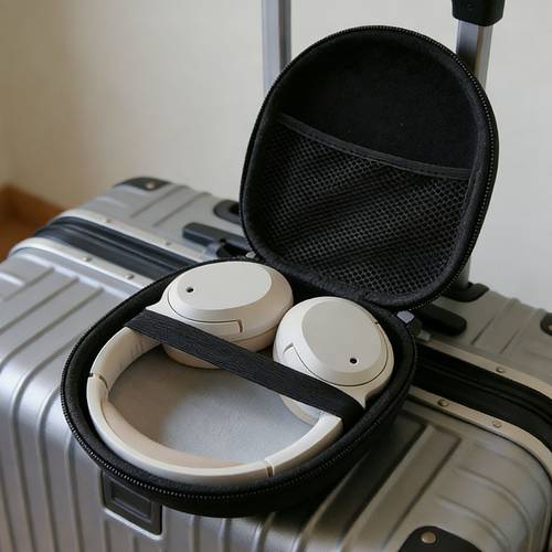 1pc black large multi functional headphone storage case shockproof and pressure resistant hard shell eva bluetooth headphone storage box digital camera accessory pouch data cable usb flash drive zipper portable protective cover