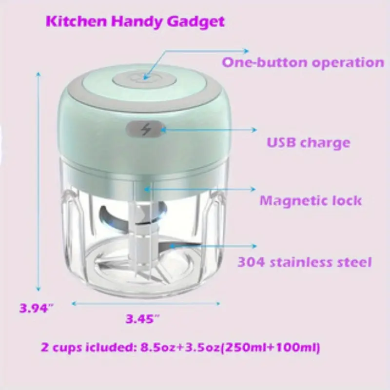2 packs mini food processor electric mini garlic cutter mini mincer garlic crusher and easy to clean for mincing vegetables pepper onion garlic ginger spices and meat tool 250ml usb charging details 2