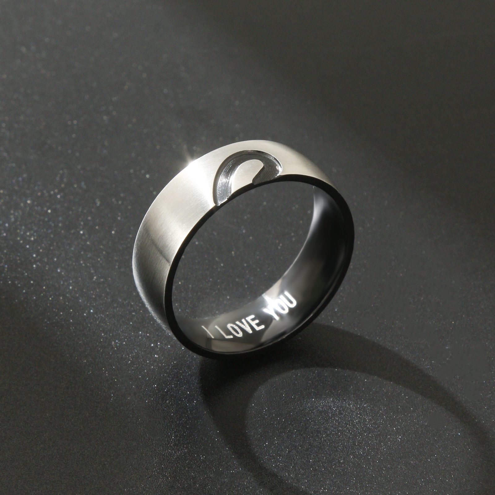TEMU Single-sold Heart Puzzle   Synthetic Cz Inlay Ring 316l 316l 316l Stainless Steel Hypoallergenic Jewelry Splicing  " I Love You" Engraving