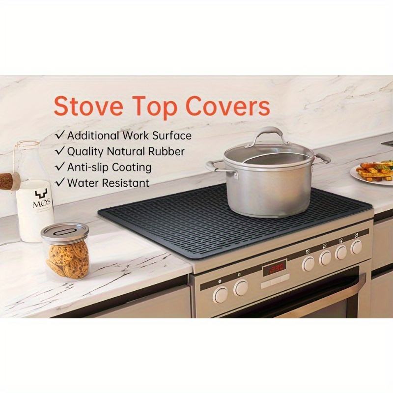 extra large silicone stove top cover mat heat resistant non slip waterproof multipurpose with raised edges for electric gas ranges kitchen dining cooking oven use black details 6