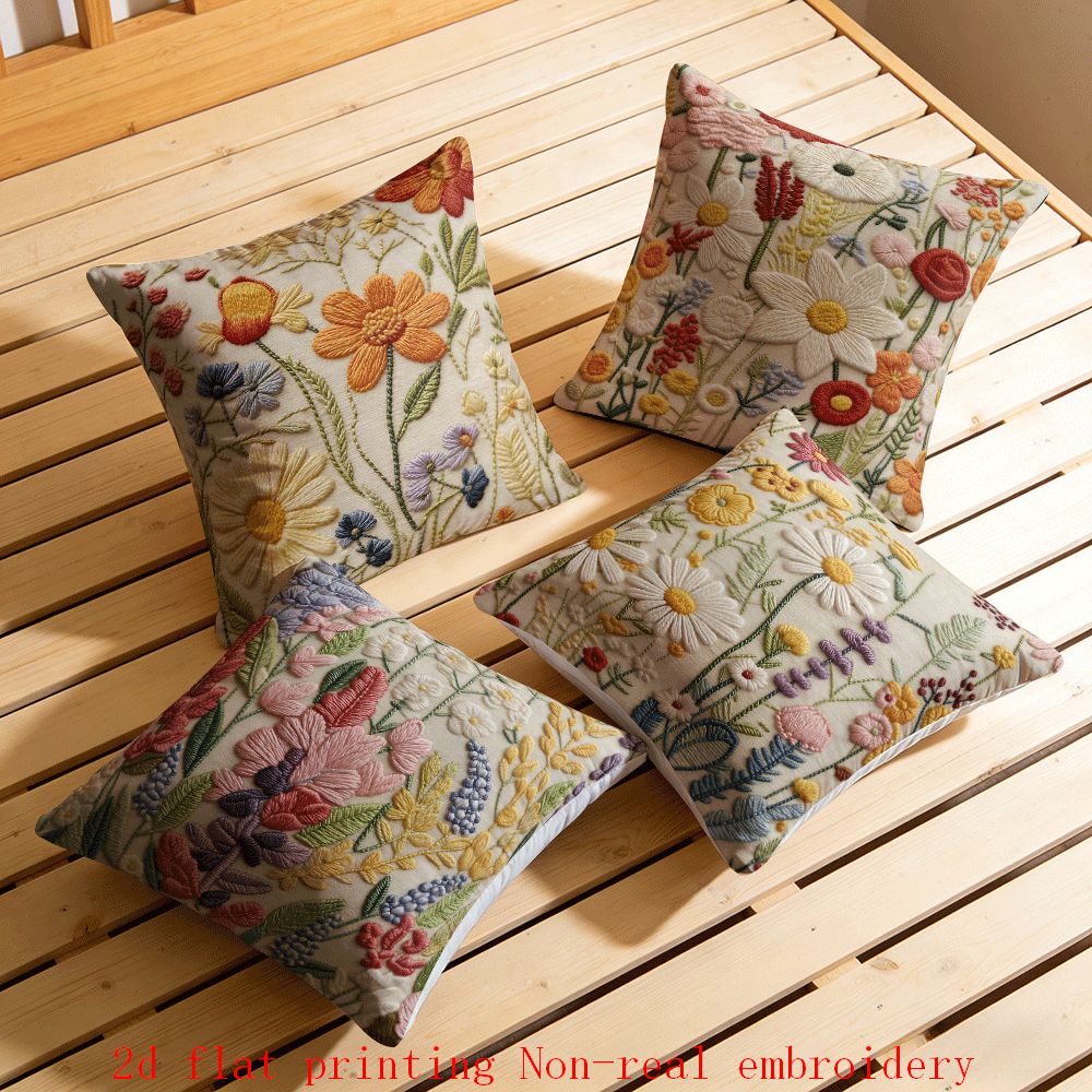 E-shop 2D Flat - 4er Set Kissenbezüge mit Motiv, Exquisite Stickerei Blumenmuster, Geeignet für Sofa Dekoration Zuhause, für Zuhause Erweiterungen, 2D