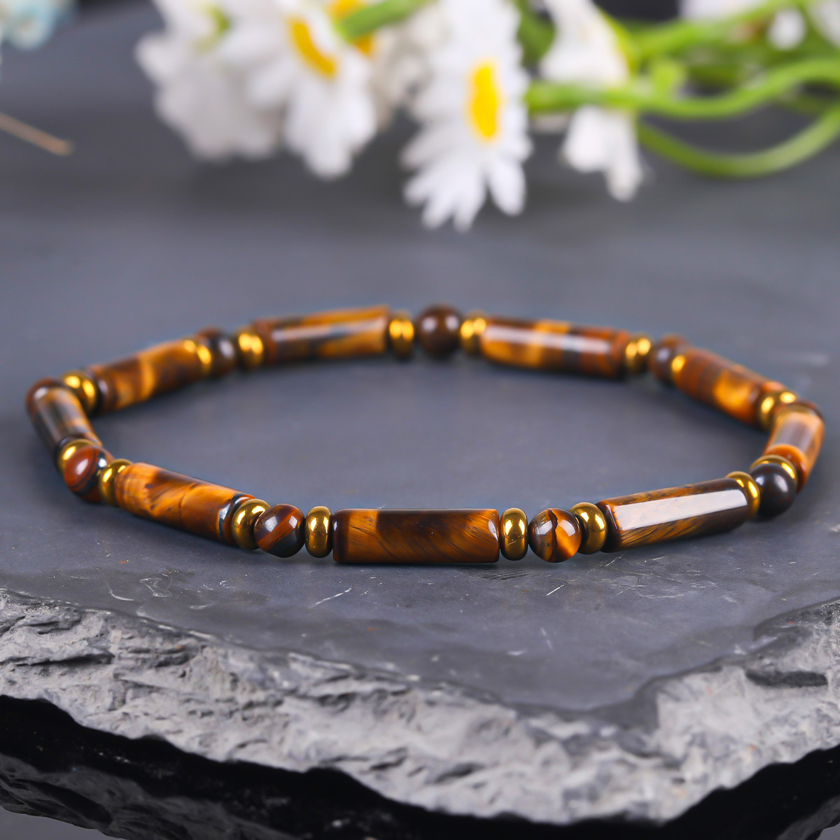 Natural Tiger's Eye Tube Bead Bracelet, Bohemian Gift for All