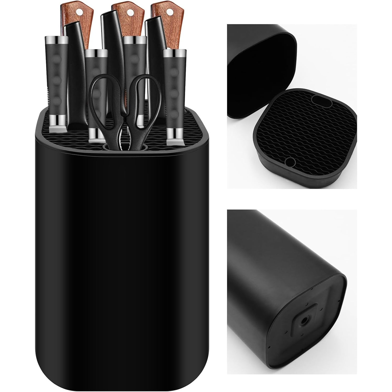 

Black Knife With 21 Slots And Drainage Design, Round Empty Tool Holder For All Kitchen Storage Boxes