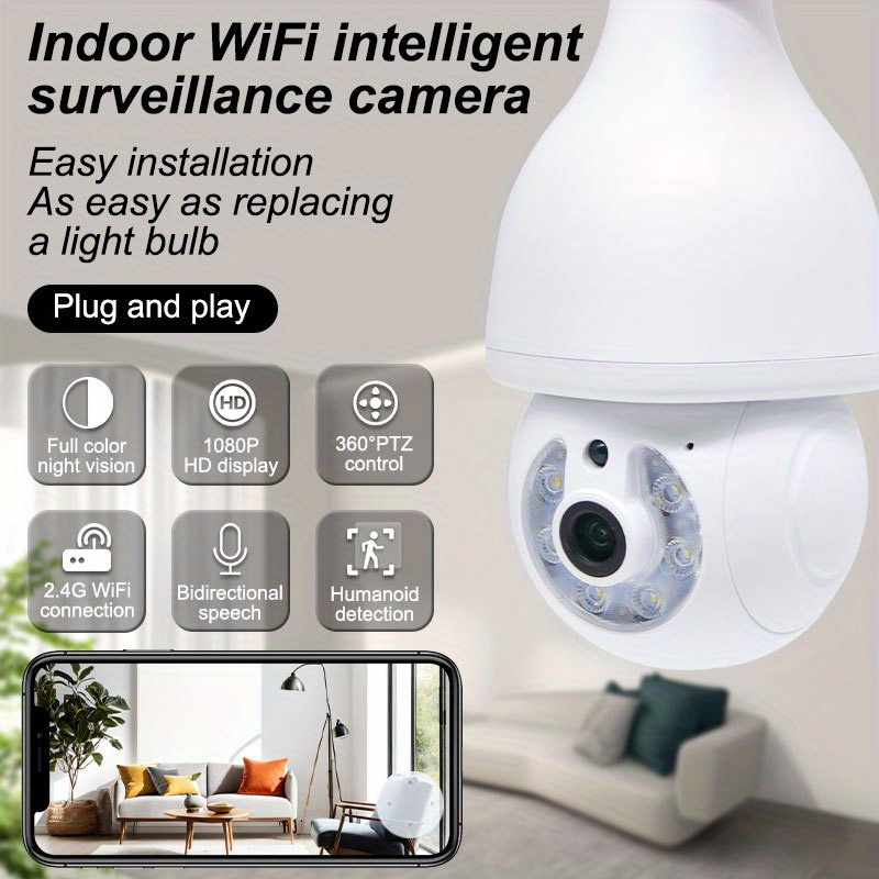 Teruhal Smart Light Bulb Camera - 2MP WiFi Security Cam with PTZ, Motion Tracking & Two-Way Audio, Indoor/Outdoor E27 Compatible, 360° View for Home Safety, TERUHAL details 0