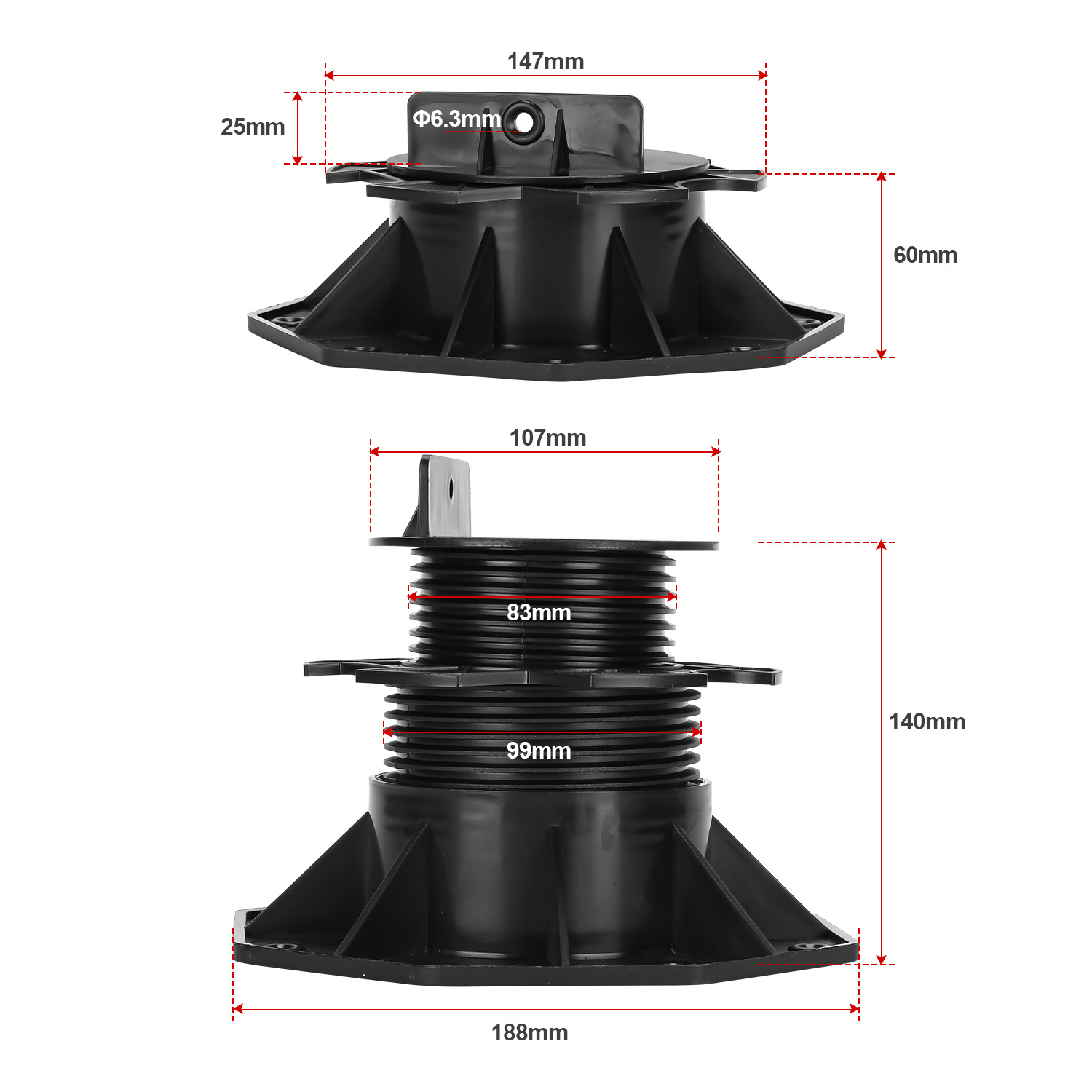 10-100pcs 60-140mm Bearings Indoor Decoration Leveling Support Pp Height Adjustable Deck Repair Non-slip Balcony Construction Floor Joist Support Wear Resistant Construction Flooring Installation