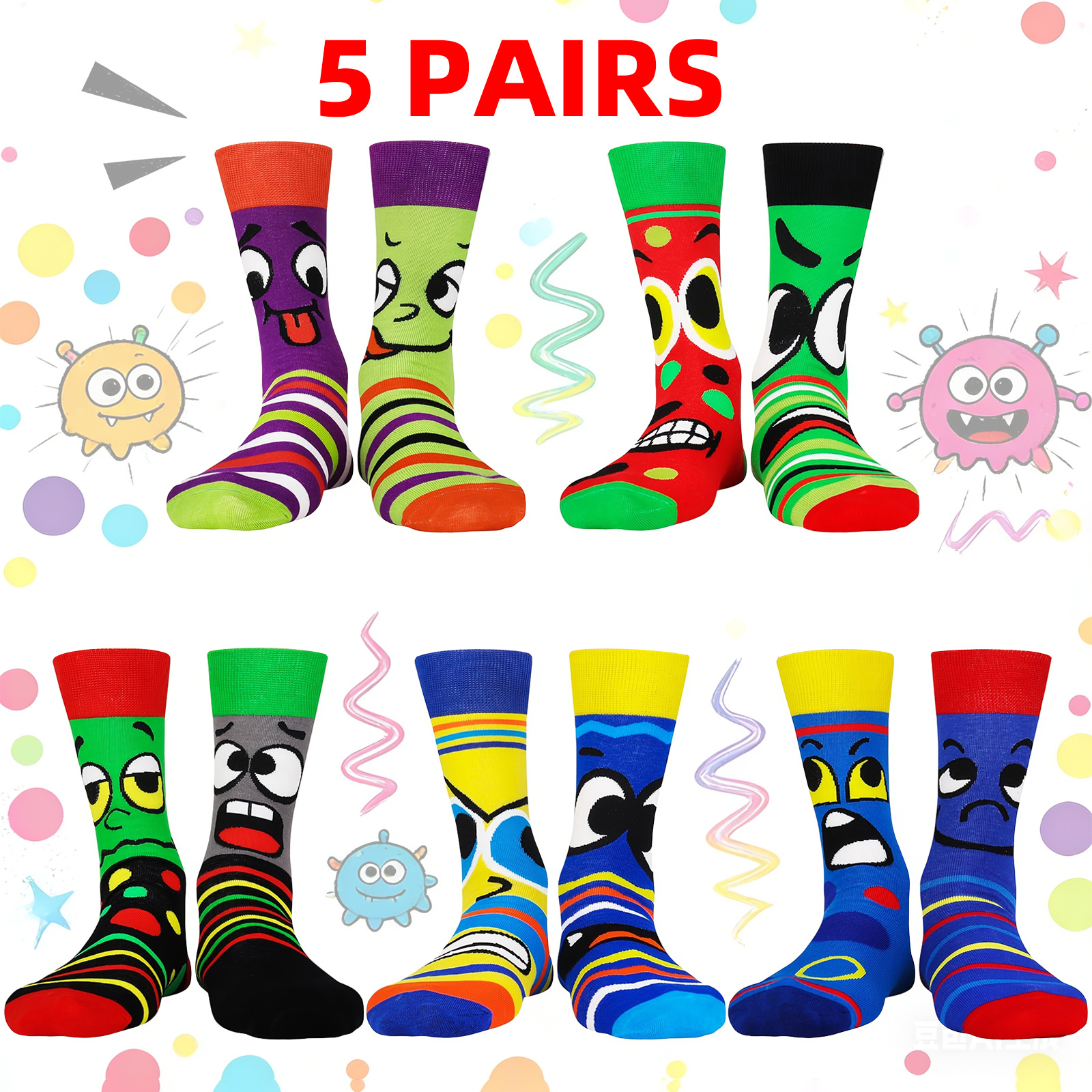 TEMU 5prs Colorful Emotion Stripes Socks Vibrant Fun Novelty Crew Socks Stripes Emotion Patterns Stockings Halloween Gift For Brother Boyfriend