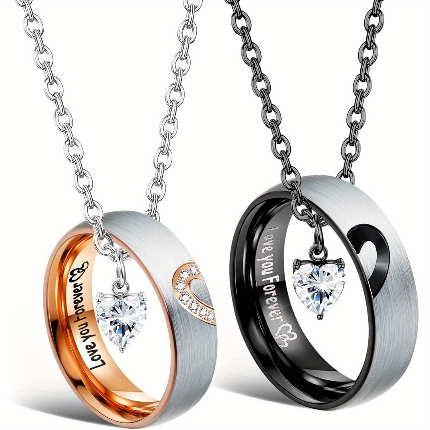 Image of Matching Necklaces For Couples Pendant Necklace For Women Men Matching Promise Rings Pendant Set 316l 316l 316l 316l Stainless Steel Couple Necklace For Anniversary Valentine's Day Jewelry Gift