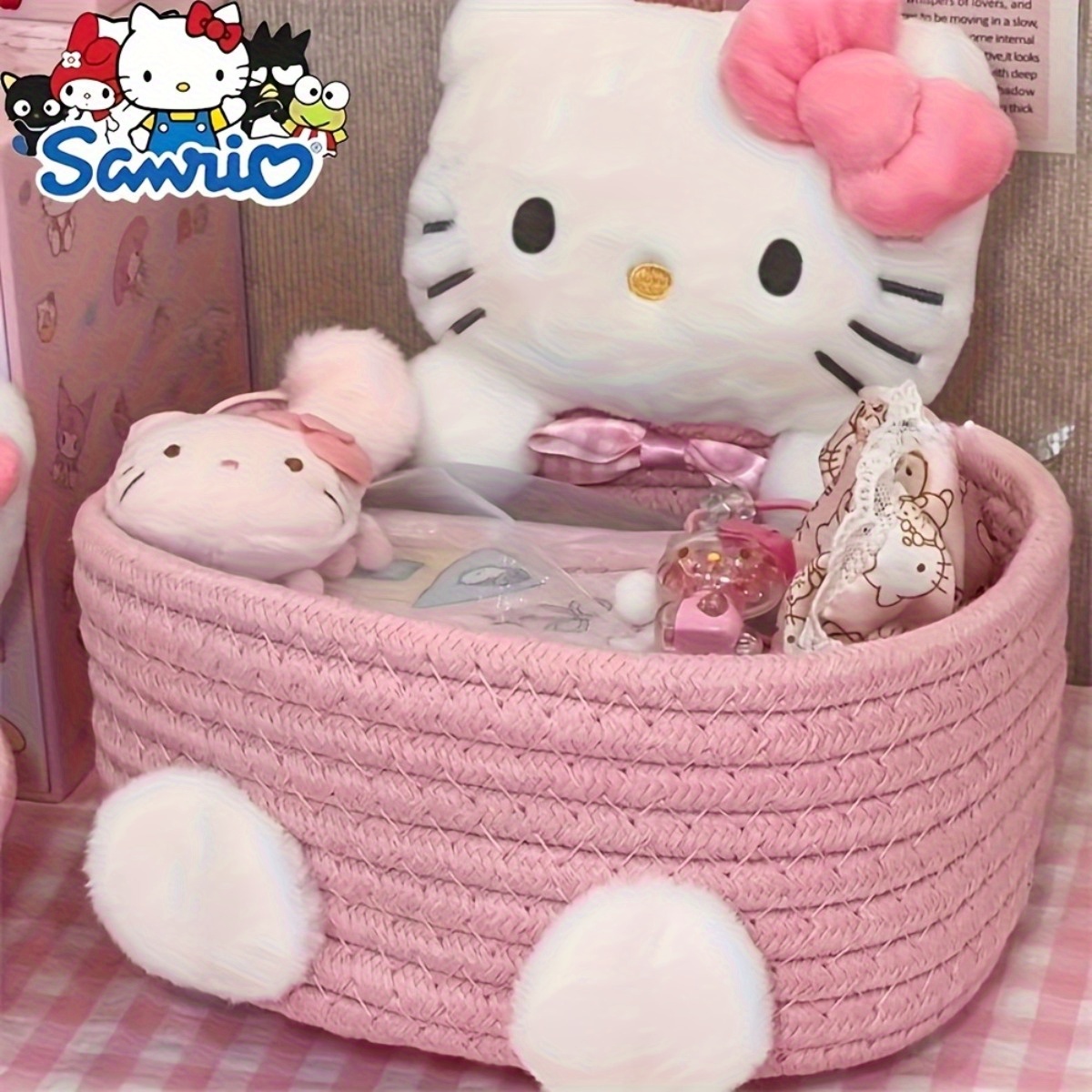 1pc for   fabric storage basket cute cartoon organizer for office study bedroom ideal for stationery cosmetics small items perfect gift high quality desktop storage solution desk drawer organizer for home storage shelf baskets