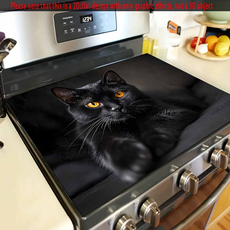 TEMU . 2D Flache Liegende Schwarze Katze Silikon Herdabdeckung | 28.3 X 20.5 Zoll, Rutschfest, Hitzebeständig, Kratzfest für Elektrisches Glasherd,
