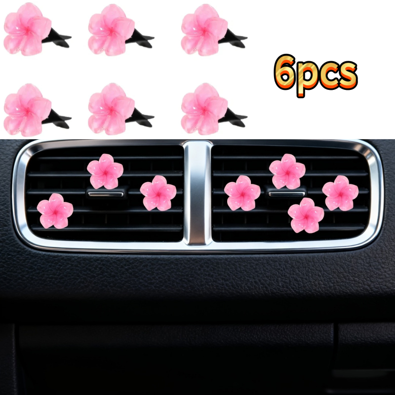 TEMU 6 clips de ventilación para coche con diseño de plumeria en degradado y rosa, decoración elegante para el interior del coche con detalles