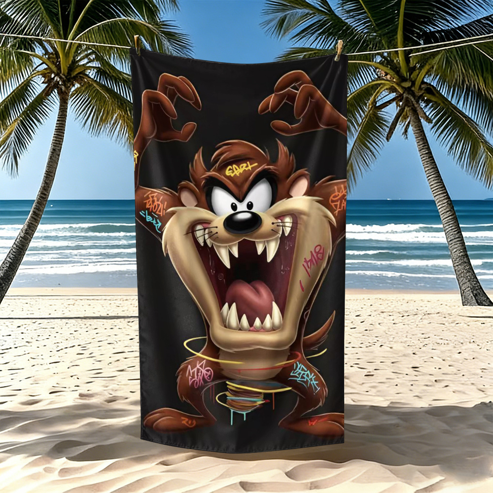TEMU 2d Flat - 2d Flat - A 2d Flat Cartoon Towel With 4 Sizes Featuring A Taz Pattern – A Great Gift For Valentine's Day, Suitable For Scene