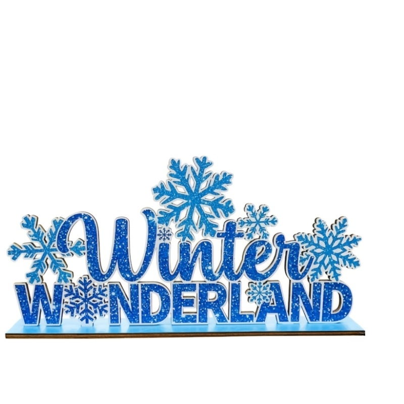 TEMU 2d Flat, 1pc Winter Decorative Wooden Centerpiece Table Decor Ornament Holiday Decor Blue Snowflake Winter Decor For Christmas Party Home Table