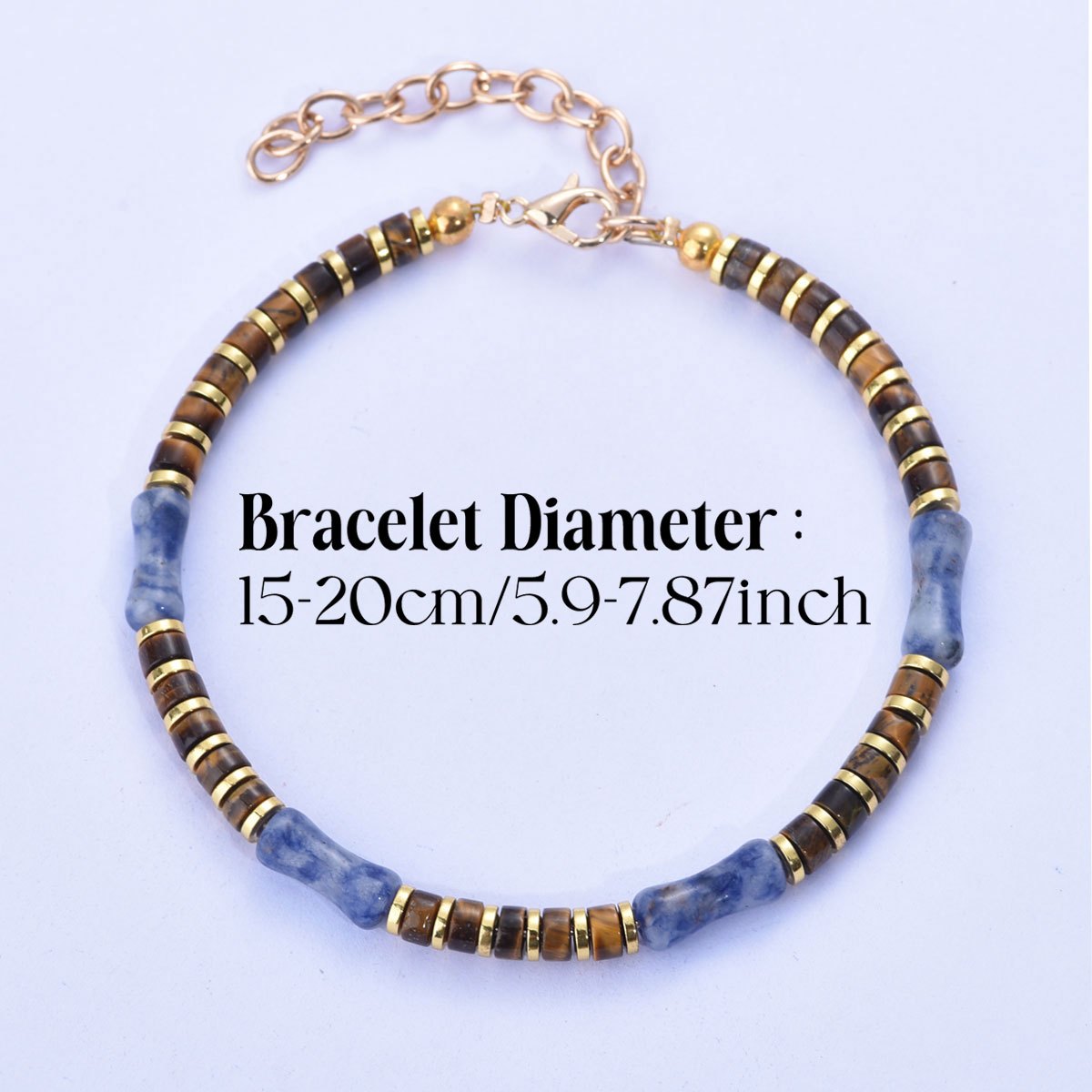 Sodalite & Tiger Eye Bone Bead Bracelet with Adjustable Golden Chain