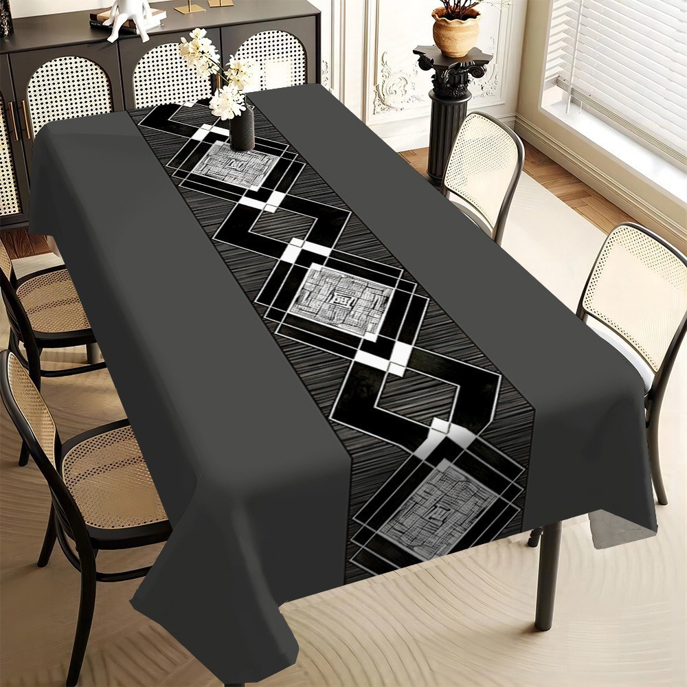 TEMU 2d Flat Printing 59x59inch/150x150cm A Modern Minimalist Gray Geometric Patterned Rectangular Tablecloth, Suitable For Hotel And Business Decor.