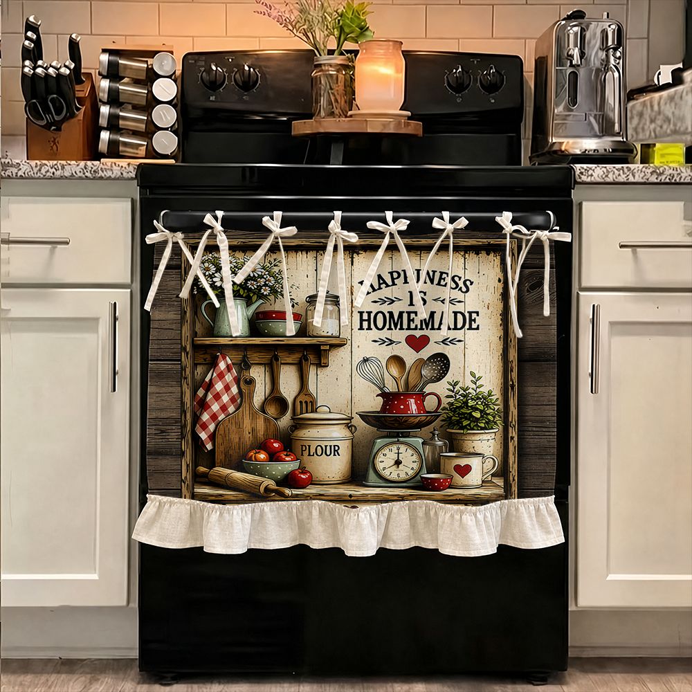 TEMU Rideau décoratif multifonctionnel plat 2D, motif rustique de ferme 2D « est fait maison », convient comme cantonnière de cuisine, couvre-four,