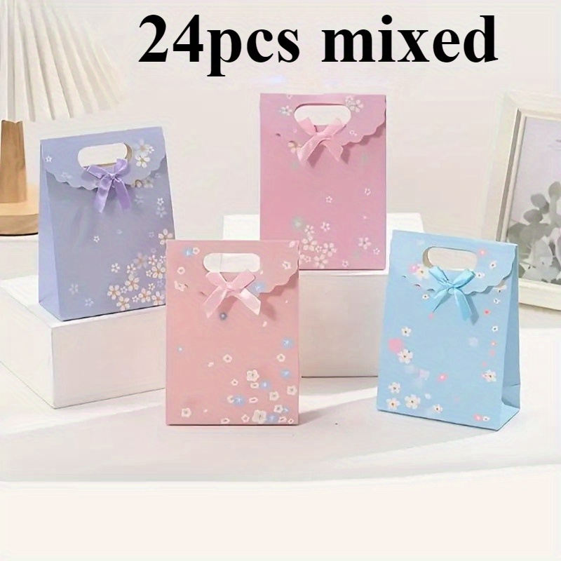 TEMU Confezione Regalo /Lui 24 Sacchetti Regalo con Motivo - in Rosa, Blu, Chiaro e - con un Elegante e - Realizzati in Cartoncino Resistente, Adatti