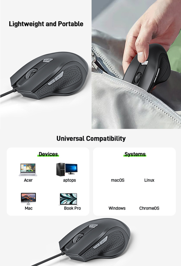 Acer Genuine Product M02 Ergonomic Wired Mouse: 4-level DPI Adjustment, 500Hz Polling Rate, Left/right Click Buttons on Both Sides, Works on Multiple Surfaces, Approximately 1.5-meter Cable, Ideal for Gaming and Office Use, USB Plug-and-play