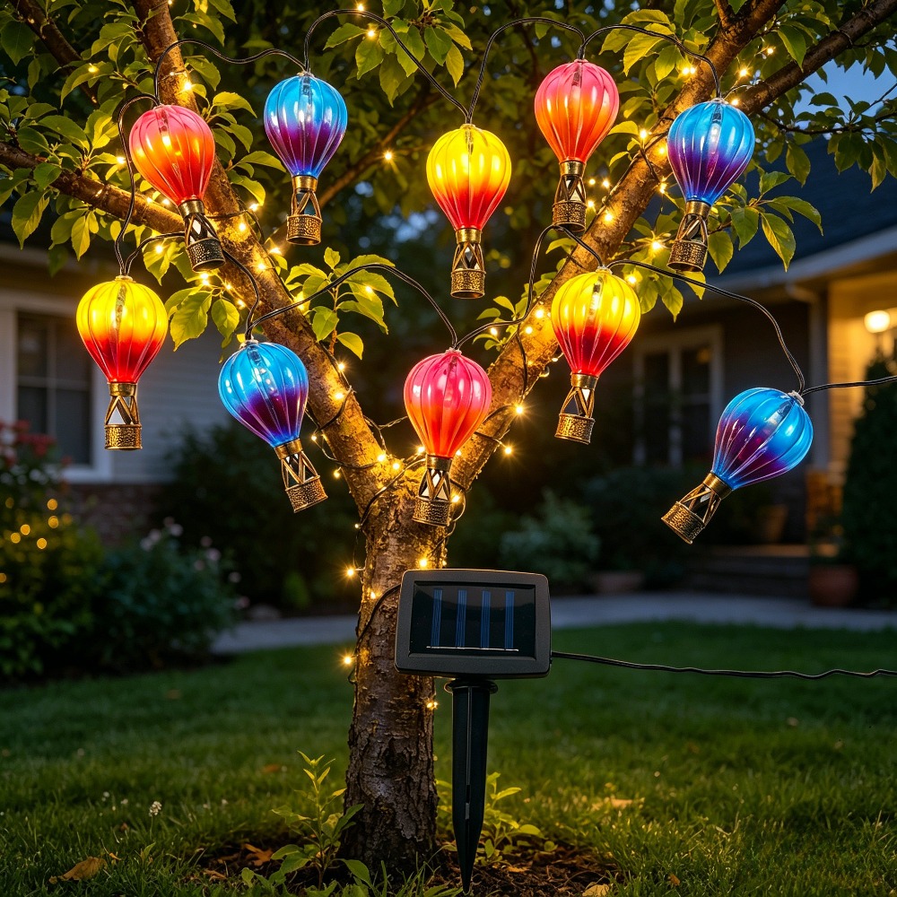 TEMU Solar Powered 10 Led Hot Air Balloon String Lights - Multicolor Hanging Outdoor Lights, Solar Decorative Lights For Garden, Yard, Patio, Home,