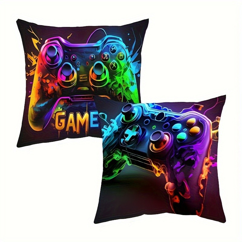 Image of 2pcs Colorful Game Controllers Passion Pillow Covers, Room Sofa Bed Decorative Cushion Cover, Comfortable And Soft, Suitable For All Kinds Of Rooms And Places, Single-sided Printing, No Pillow Core