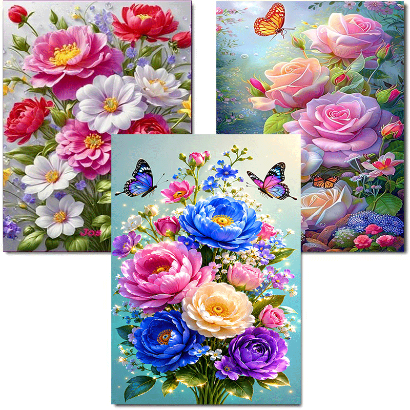 TEMU 3pcs Diamond Painting Set, Art Home Decoration, Diamond Painting Kit With Acrylic Full Painting, For Adults And Beginners, Decoration. Plants,