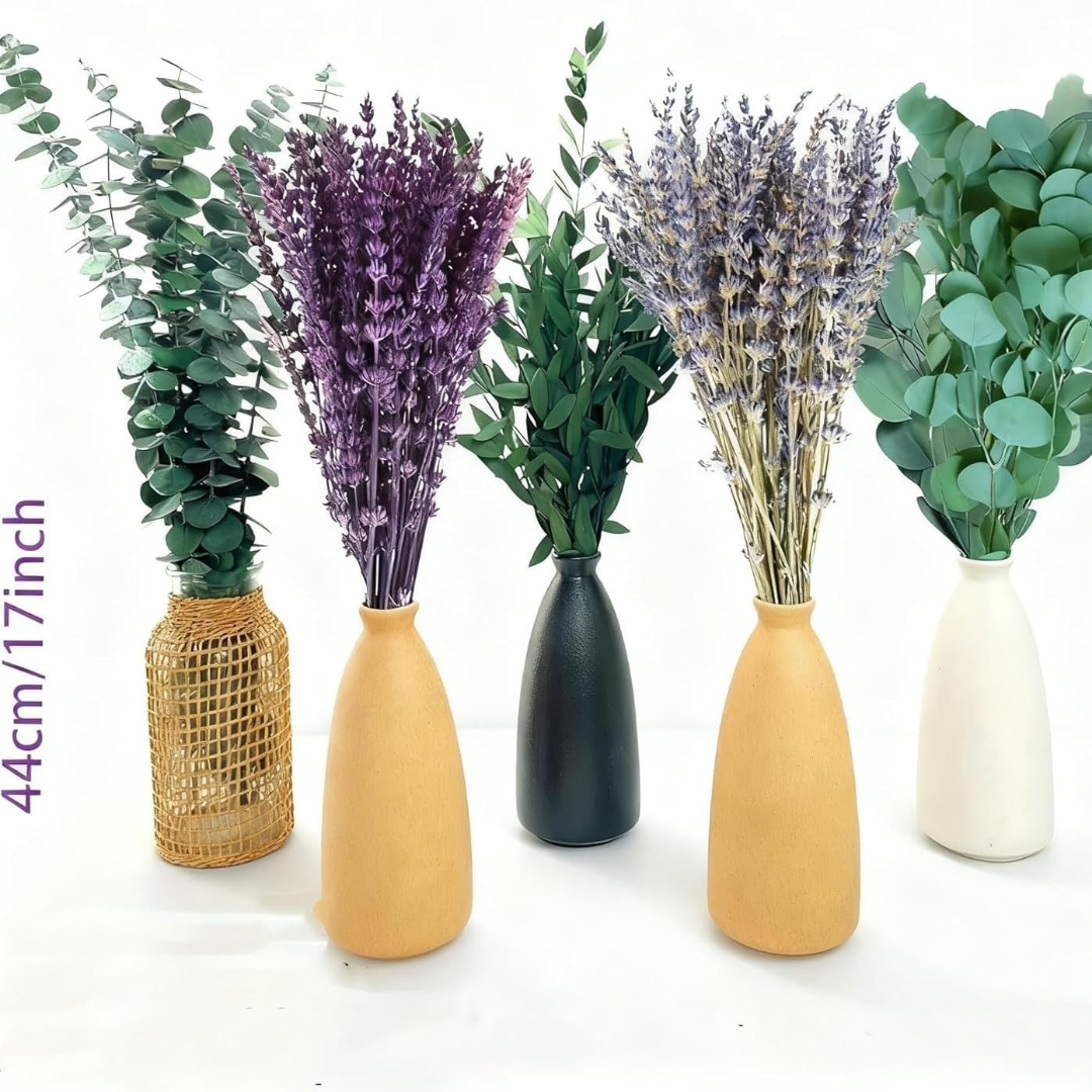 Image of 67pcs Natural Real Dried Eucalyptus Lavender Stems For Showe Preserved Fresh Leaves Branches Bouquet Boho Home Vase Filler Wedding Bathroom Decor