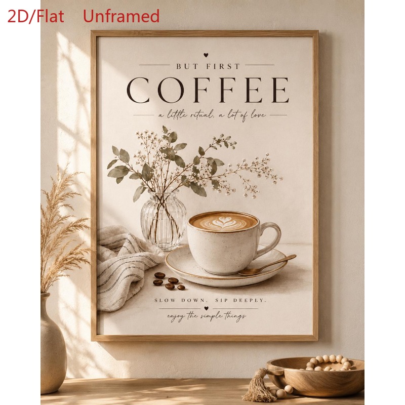 TEMU 2d Flat, 2d Flat 1pc Coffee Canvas Print Posters Scandinavian Beige Kitchen Cafe Wall Art Posters And Prints Unframed Neutral Boho For Living