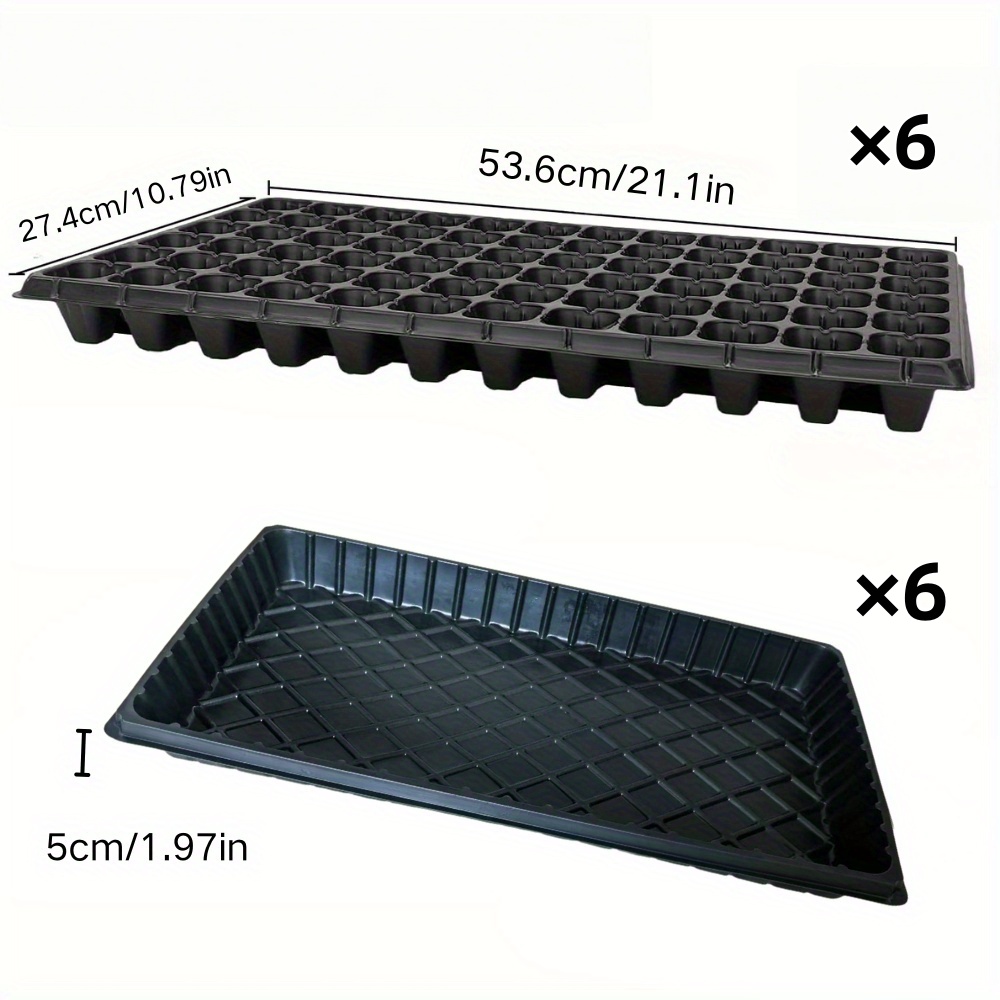 E-shop 12-teiliges Set, 6 flache Schalen ohne Löcher + 6 72-Loch-Sämlingsschalen, Kunststoffmaterial, leicht, wiederverwendbar, geeignet für