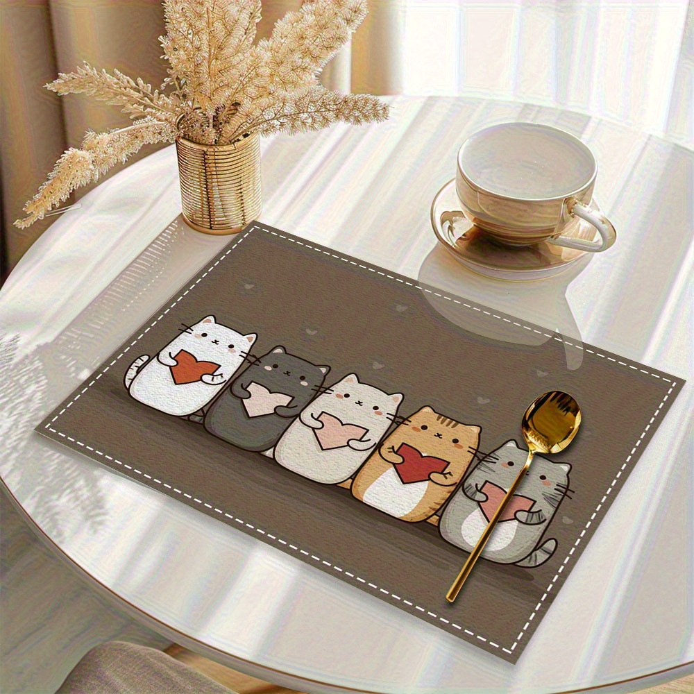 TEMU 4pcs Cartoon Pattern Placemats, Heat Insulation Placemats, Washable Polyester Placemats, Heat Preservation Placemats, Desktop, Centerpieces,