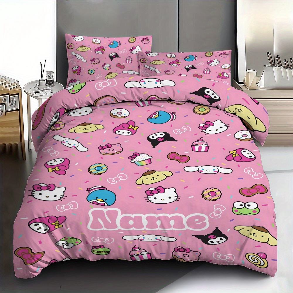 

Sanrio Customizable 3pcs Bedding Set - Personalized Name Polyester Duvet Cover Set With 2 Pillowcases, Machine Washable, , , For Home & , Woven, 100% Polyester Filling & Liner