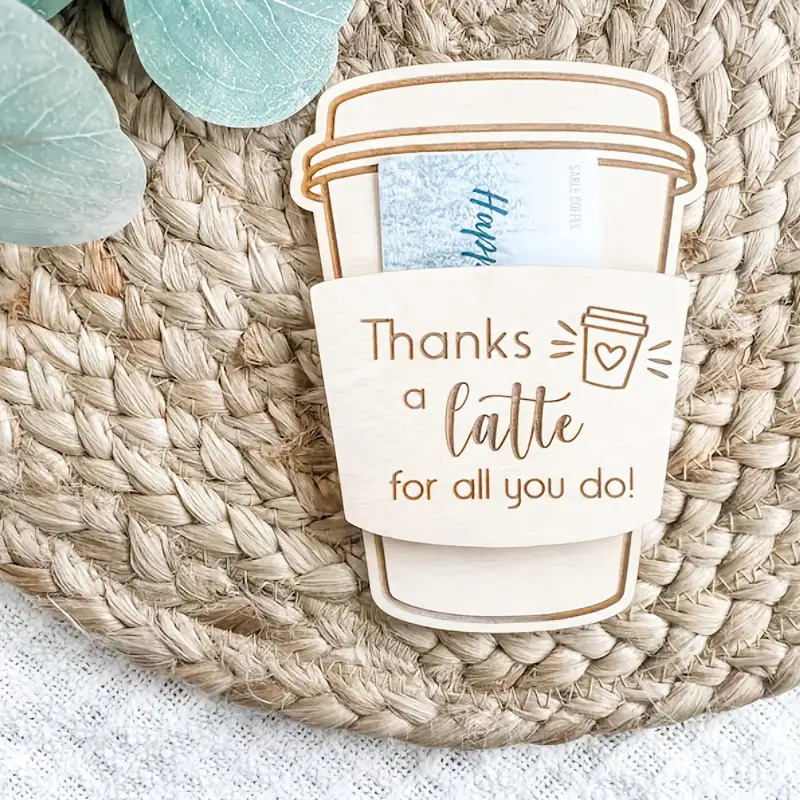 TEMU 1pc Wood Thank You Gift Card Holder - Reusable Coffee Cup Design With "thank You For Being" Message, Teacher's Day Appreciation Gift, Suitable