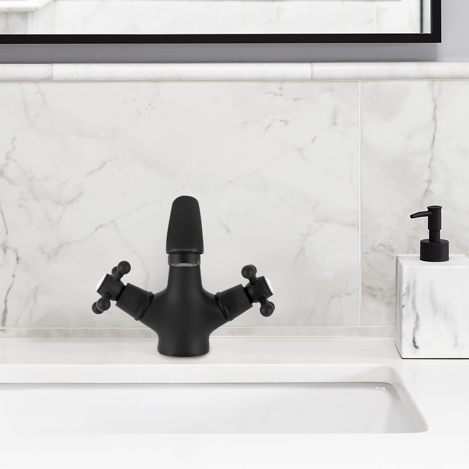 Image of 2 Handles Tap, European Tap, 2-handle Washbasin Tap With 2 Water Pipes, 2-in-1 Function Tap With 3/8 Inch Thread Connector, For Most Water Pipes (black)