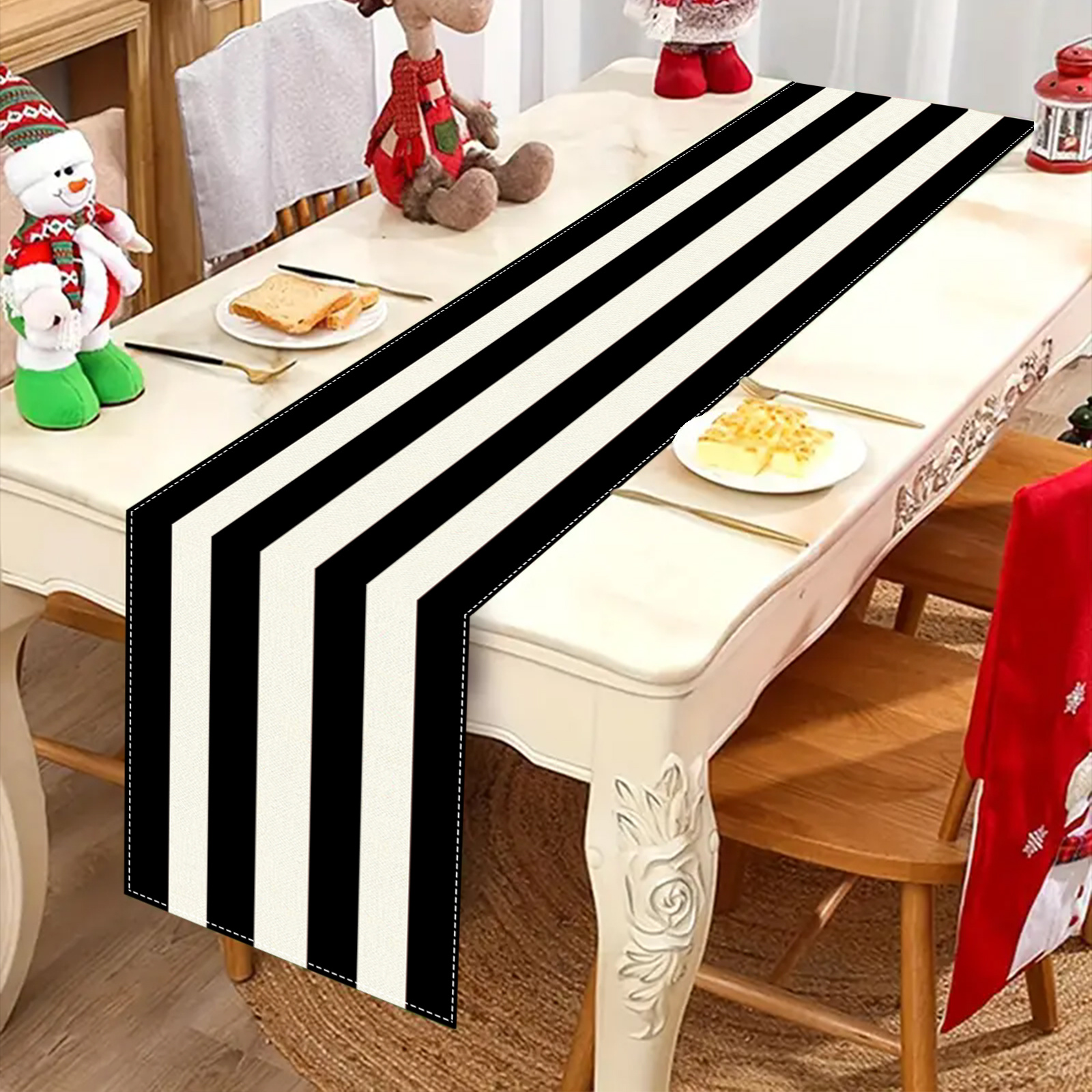 

Chic Black & White Striped Polyester Table Runner - Farmhouse Style, Indoor/outdoor Parties & Holiday Dinners