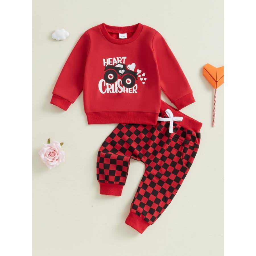 

Kids Boys 2pcs Outfit, Long Sleeve Letters Car Print Sweatshirt With Sweatpants Valentines Day Outfit, For Outdoor