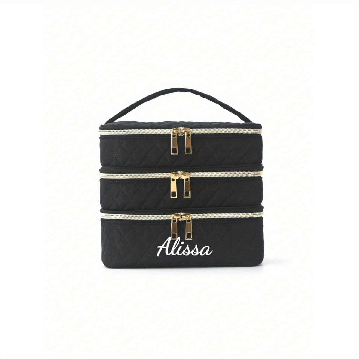 TEMU 1pc Custom Embroidered Women's Large Capacity 3-layer Travel Makeup Bag - Lightweight And Portable With Zipper Closure, Durable Polyester Fiber,