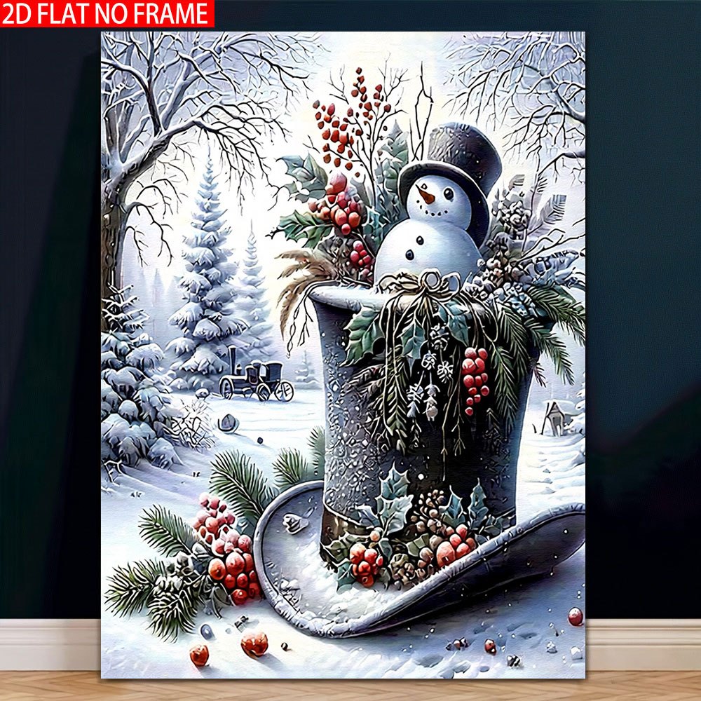 TEMU 2d Flat, 1pc Winter Snowman Frameless Canvas - Modern Minimalist Suitable For Home, Office Wall Decor, / Suitable For Rooms, Scandinavian