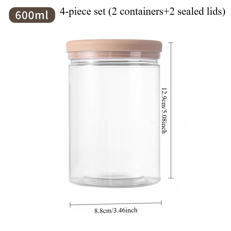 TEMU 4pcs Set (2 Containers And 2 Sealed Lids) 600ml Multifunctional Pp Storage Tank With Transparent Sealed Lid, Maintaining Freshness Of