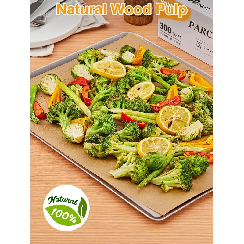 parchment paper roll for baking 2pack of 15 242 ft 600 sq. ft nonstick baking paper sheets with slide cutter heavy duty extra long for kitchen baking cooking grilling unbleached Product details 6