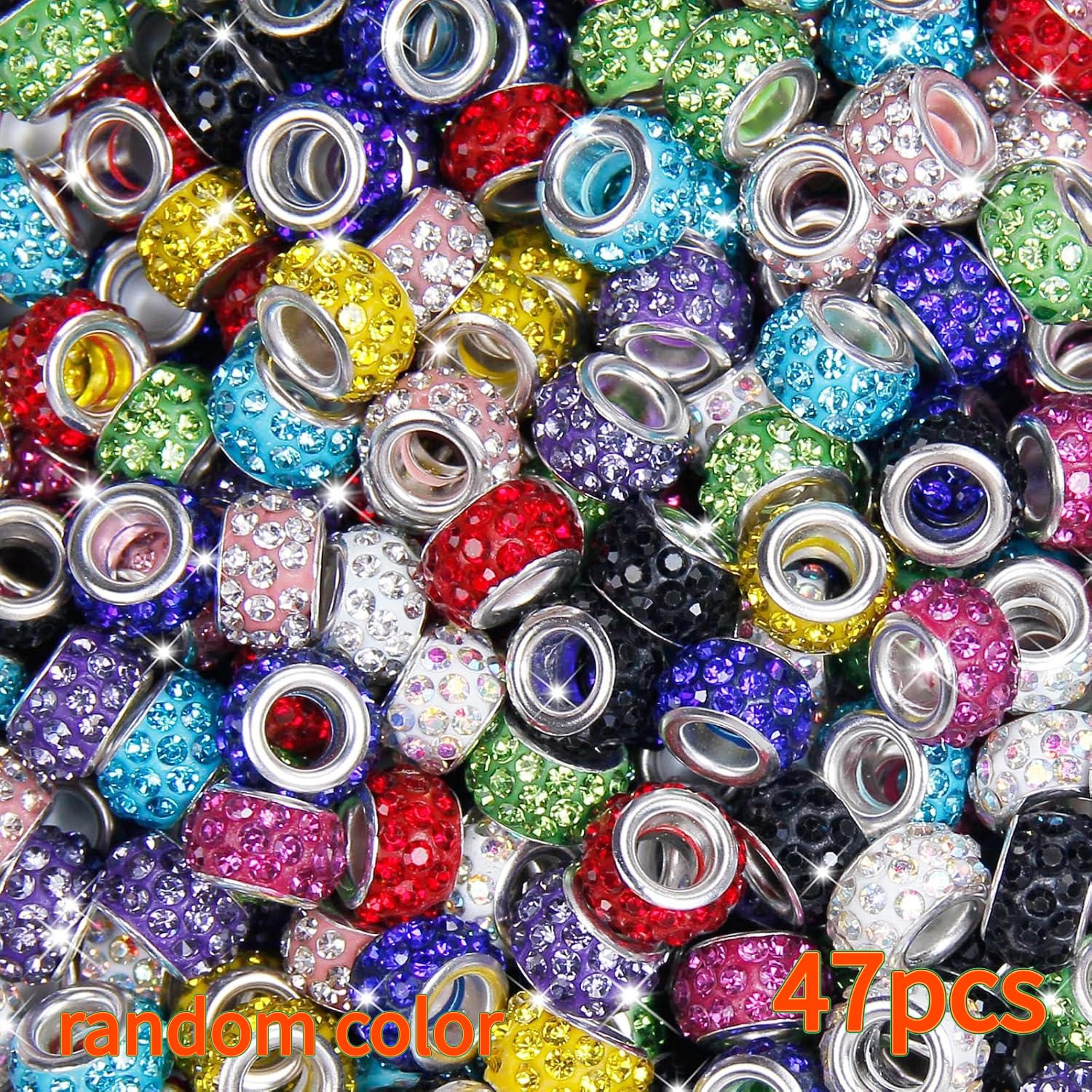 TEMU 22/47/87pcs 11mm Large Hole Rhinestone Beads, Colorful Spacer Beads, Teen Aesthetic Jewelry Making Supplies, Polymer Clay Bead Set Without Glue,